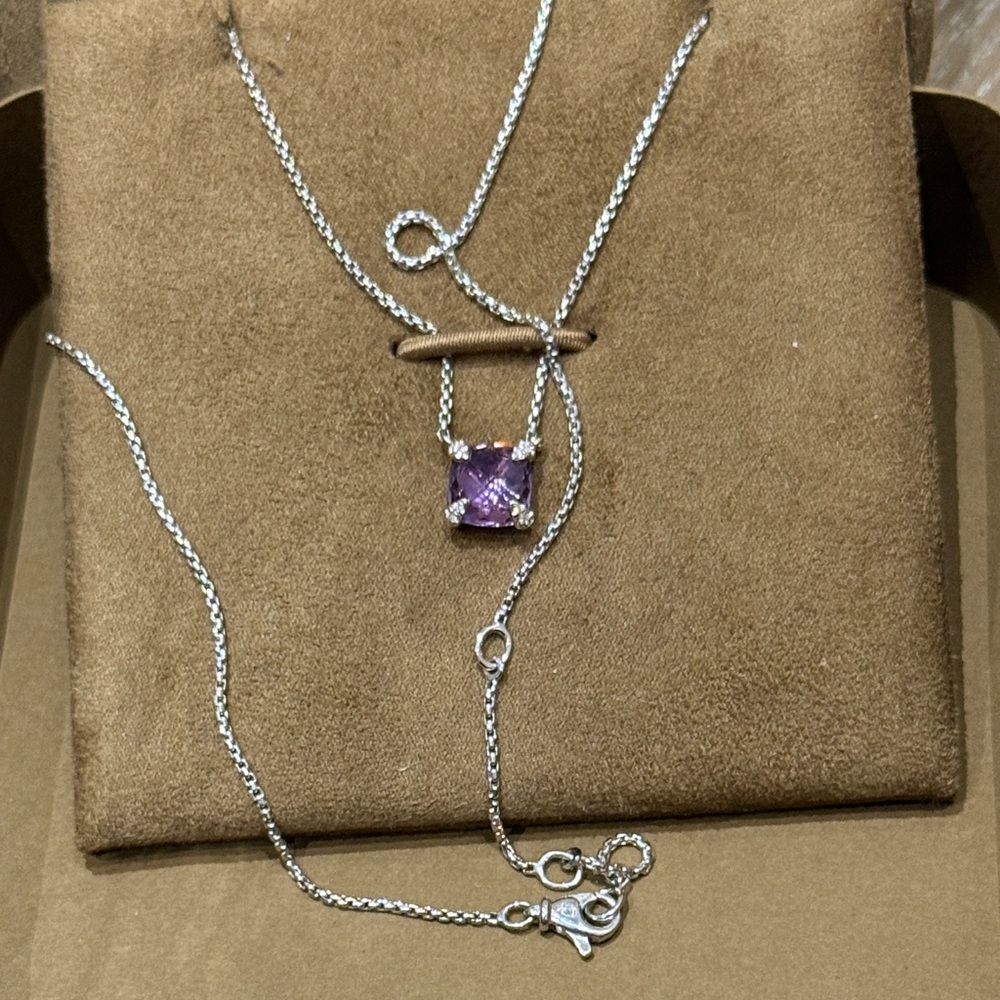 David Yurman Silver Necklace with Purple Gemstone - Picture 6 of 7
